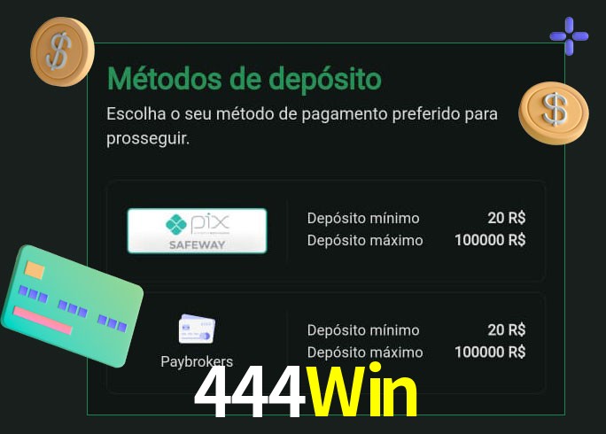 O cassino 444Win oferece uma grande variedade de métodos de pagamento